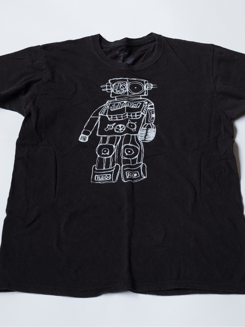 Hanes Black Short Sleeve Tee with White Robot Graphic